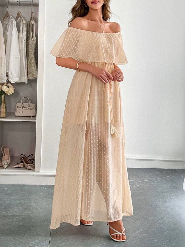 Women's Elegant Strapless Sheer Flowy Long Dress Lotus Corner Women's Elegant Strapless Sheer Flowy Long Dress Lotus Corner