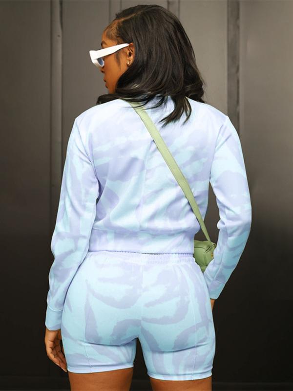 Women's Tie Dye Round Neck Sweater And Shorts Coord