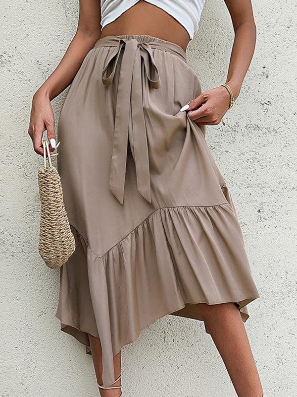 Women's Asymmetric Ruffle Skirt With Belt