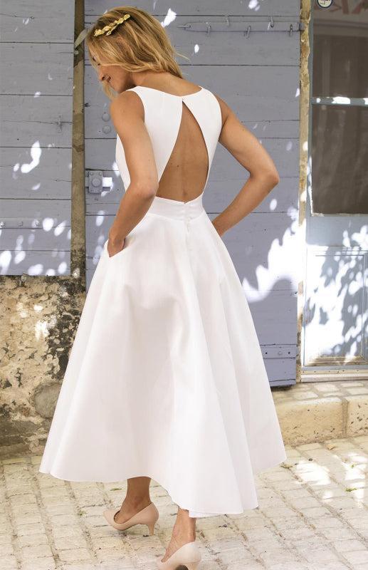 Women's Backless A-Line Long Length Elegant Satin Dress