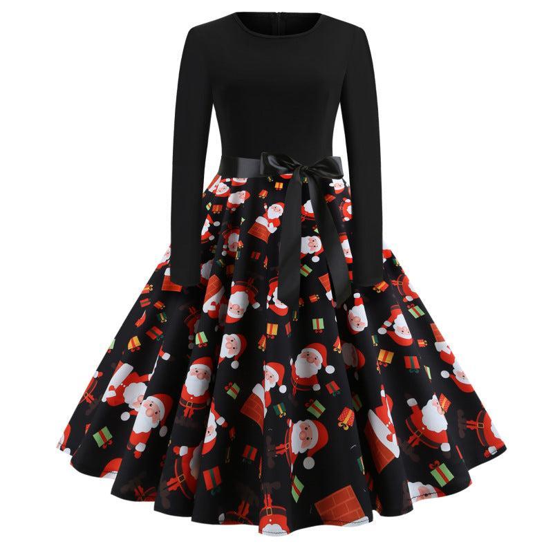 Women's Christmas Print Long Sleeve A-Line Flowy Dress – Lotus Corner