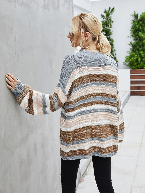 Women's Loose Fit Longer Length Stripe Knit Jumper
