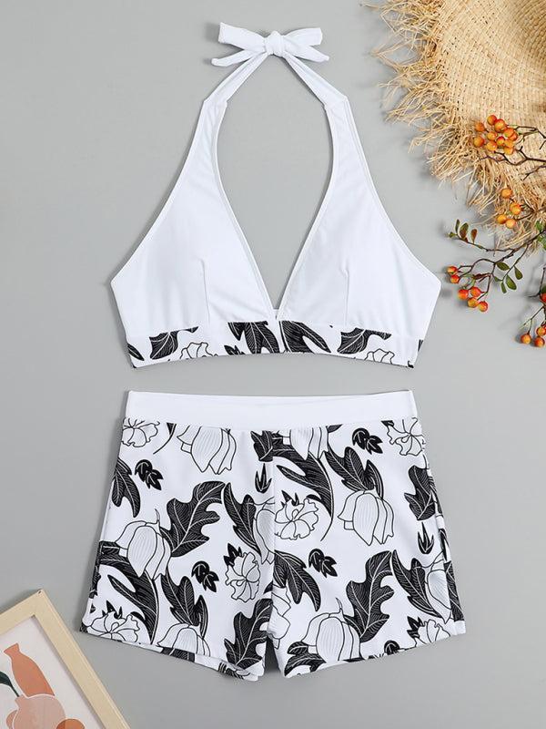 Women's Printed Bikini Top And High Waist Shorts Bottoms Set