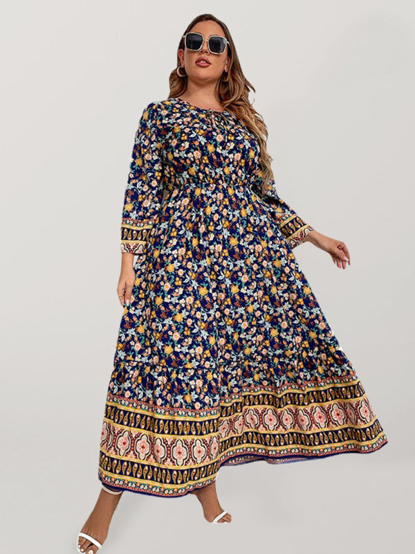Women's Plus Size Bohemian Print Floor Length Flowy Dress – Lotus