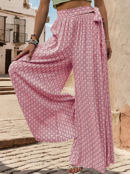 Women’s High-Waisted Printed Wide-Leg Trousers – Casual Flowy Fit