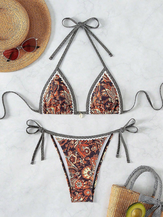 Women’s Paisley Print Boho Inspired Halter Neck Bikini