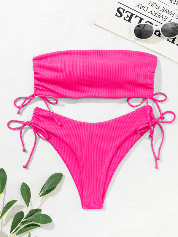 Women's Sexy Ribbed Bandeau Solid Colour Bikini