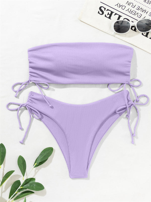 Women's Sexy Ribbed Bandeau Solid Colour Bikini