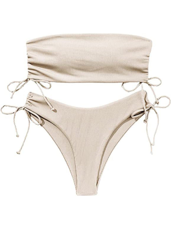 Women's Sexy Ribbed Bandeau Solid Colour Bikini