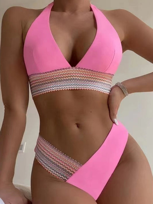 Women's Sexy Colour Block V-Shaped Bikini