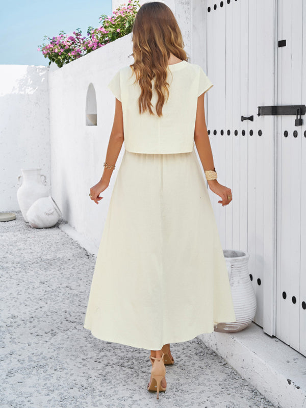 Women's Cap Sleeve Top And Matching Long Length Flowy Skirt Set