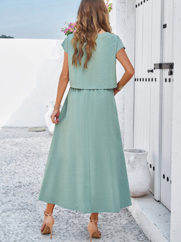 Women's Cap Sleeve Top And Matching Long Length Flowy Skirt Set
