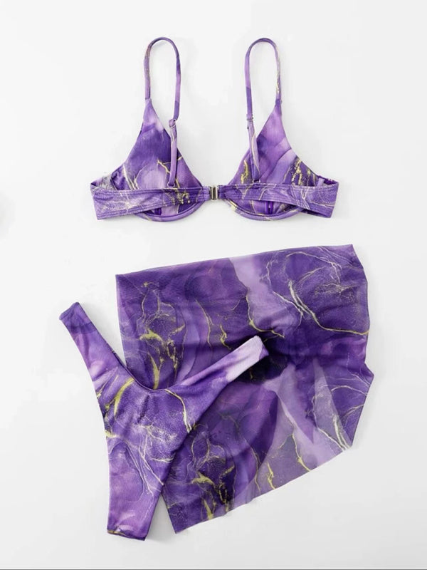 Women's Sexy Marble Tie Dye Bikini With Matching Sarong