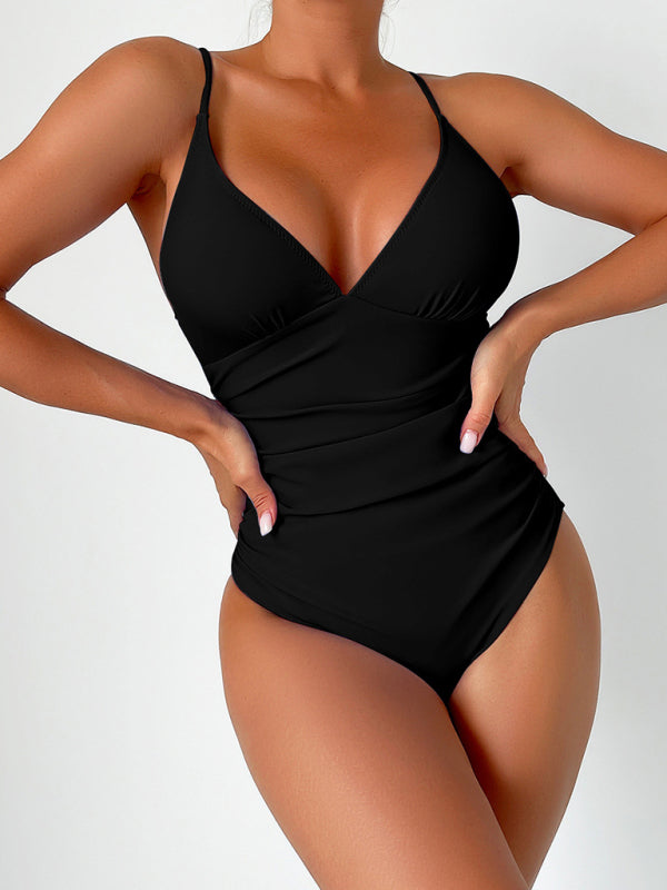 Women's Sexy Deep V-Front Solid Colour One Piece Swimsuit