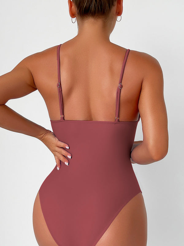 Women's Sexy Deep V-Front Solid Colour One Piece Swimsuit