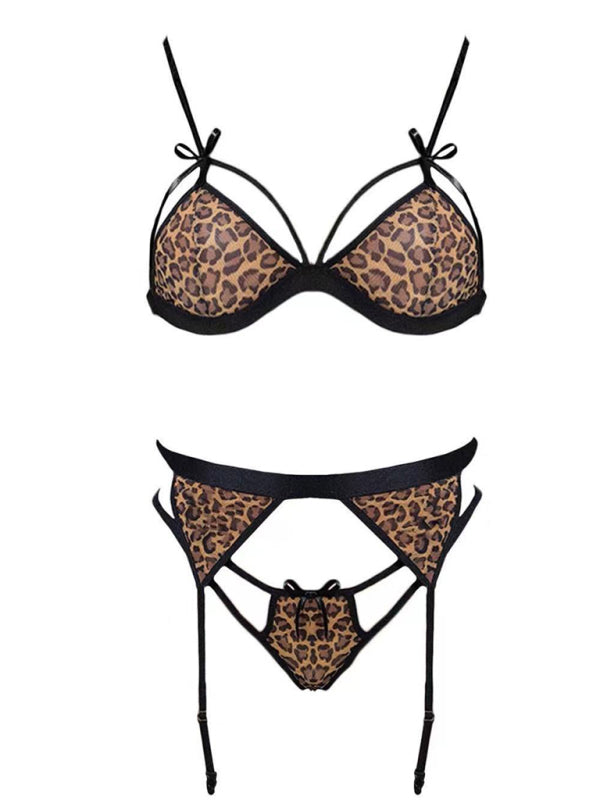 Women's Sexy Leopard Print Three Piece Lingerie Set