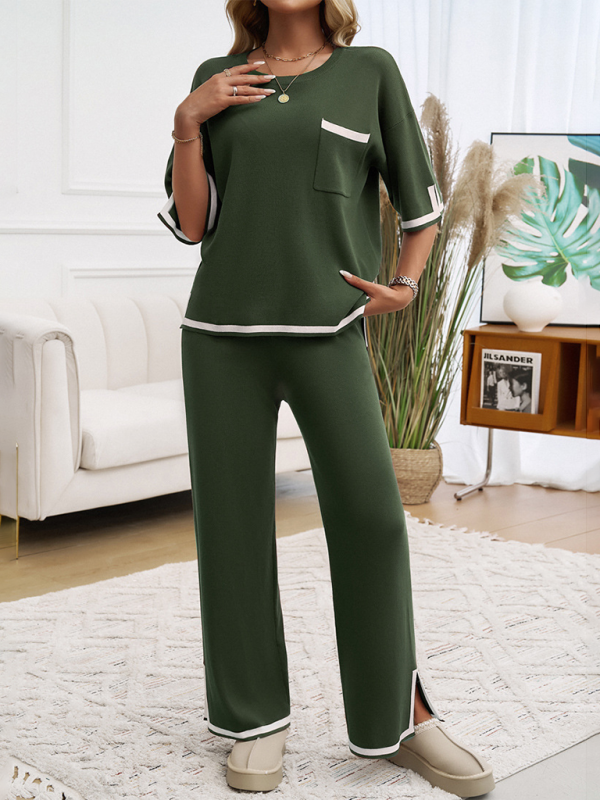 Women's Colour Contrast Short Sleeve Loungewear Set