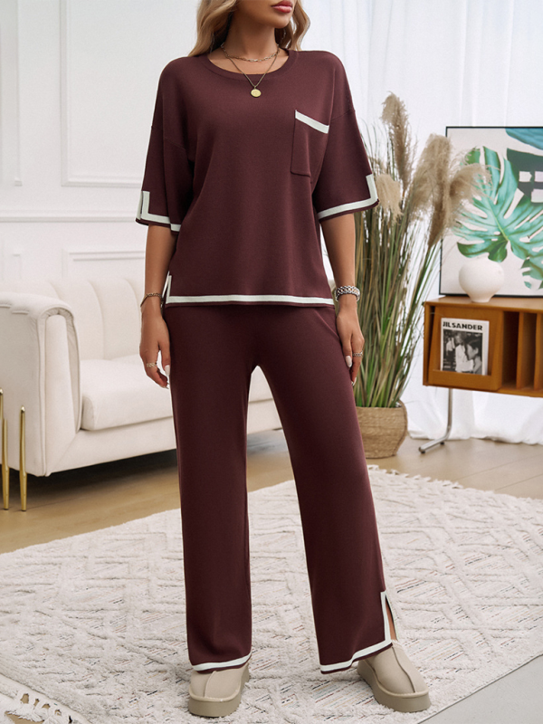 Women's Colour Contrast Short Sleeve Loungewear Set