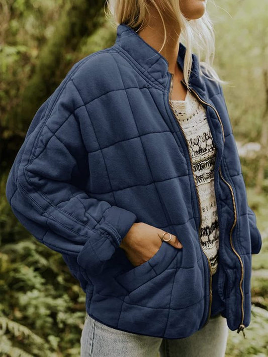 Women's Quilted Zip Up Casual Jacket With Pockets