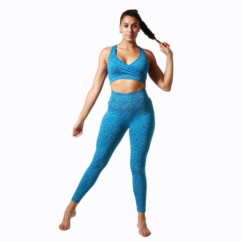 Women's Leopard Print Activewear Gym Set Including Crop Vest And Leggings