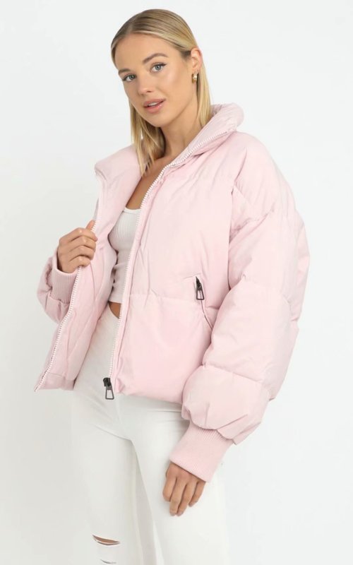Women's Stand Collar Zip Up Puffer Jacket With Pockets