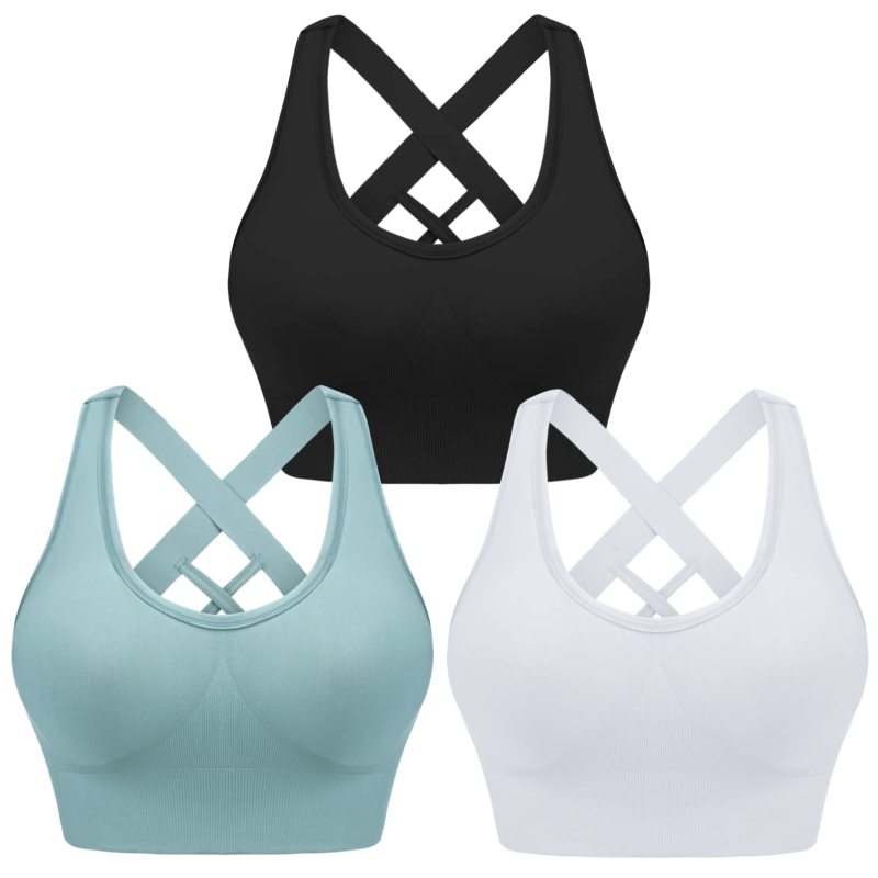 Women's Wireless Bras - 3 Pack Seamless Sports Bra Bralettes Comfort Padded  Workout Tops Crossback Cami Crop S-XXL