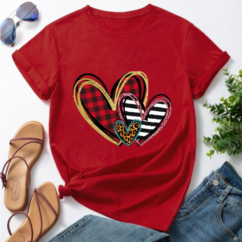 Women's Heart Print Short Sleeve T-shirt