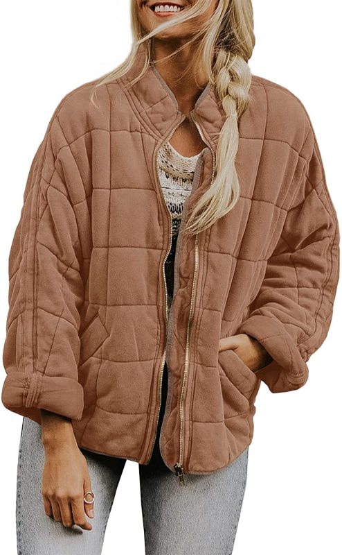 Women's Quilted Zip Up Casual Jacket With Pockets