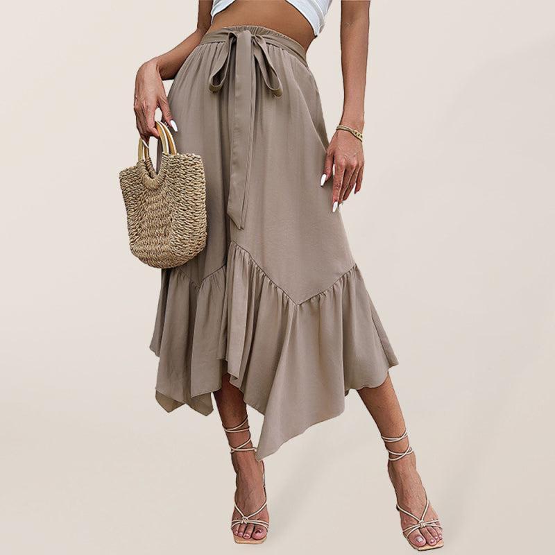 Women's Asymmetric Ruffle Skirt With Belt