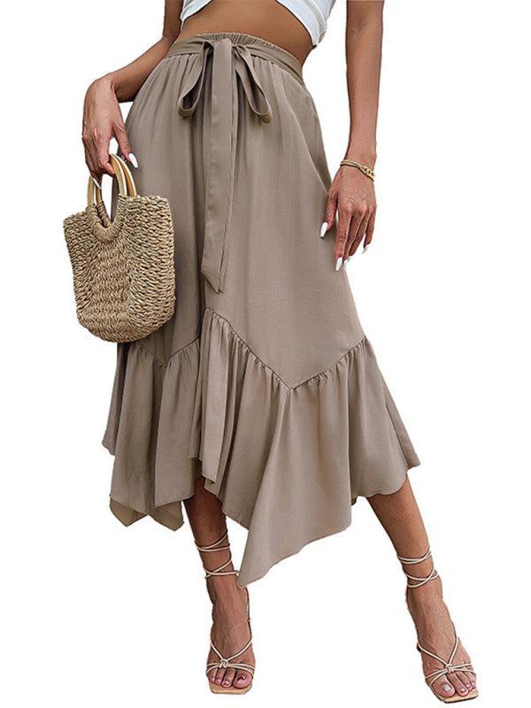 Women's Asymmetric Ruffle Skirt With Belt