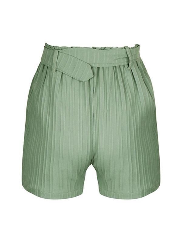 Women's Belted Pleated Shorts With Side Pockets