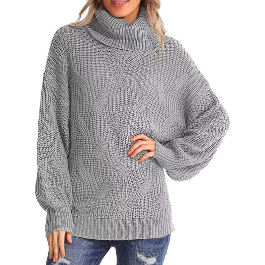 Women's Cable Knit Turtleneck Jumper With Cuffed Sleeves
