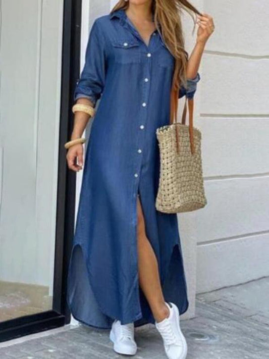 Women's Casual Floor Length Shirt Dress