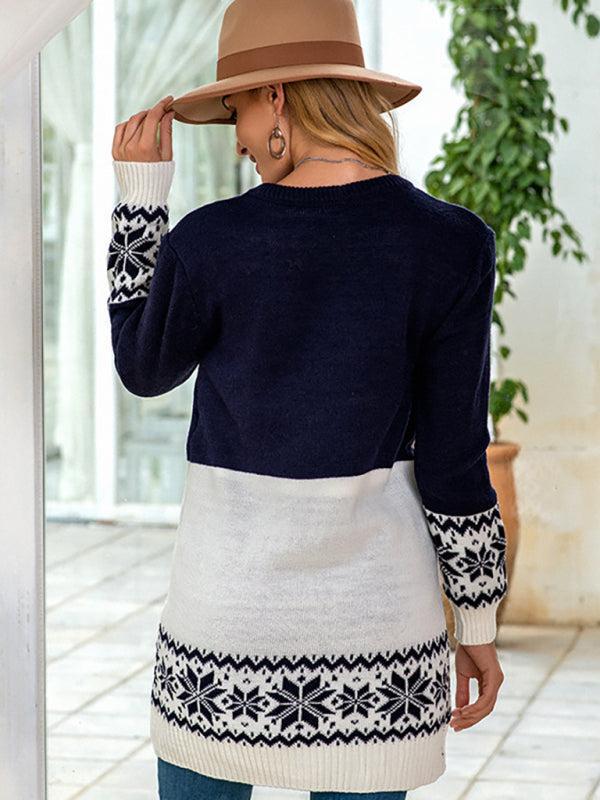 Women's Christmas Reindeer Print Longer Length Crew Neck Jumper