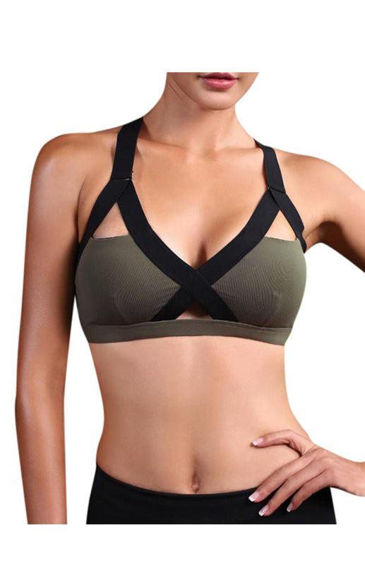 Women's Colour Contrast Cross Elastic Sports Bra