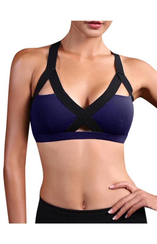 Women's Colour Contrast Cross Elastic Sports Bra