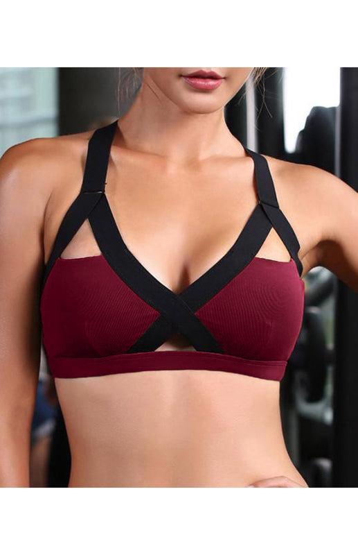 Women's Colour Contrast Cross Elastic Sports Bra