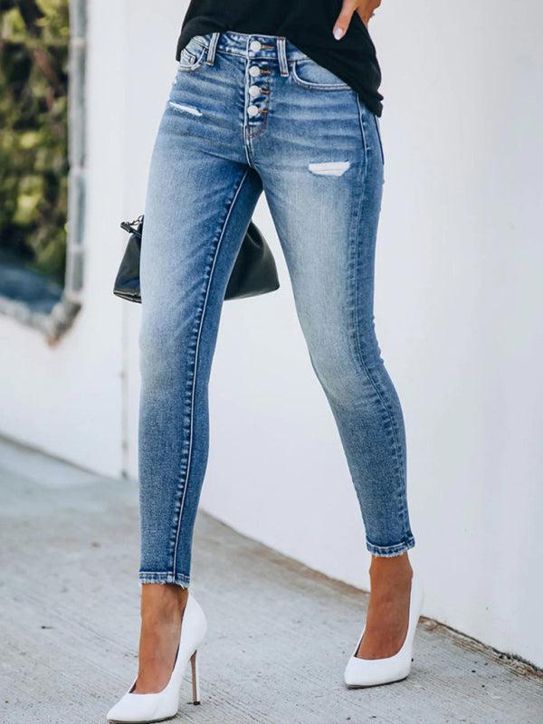 Women's Denim Slim Ripped High Stretch Jeans