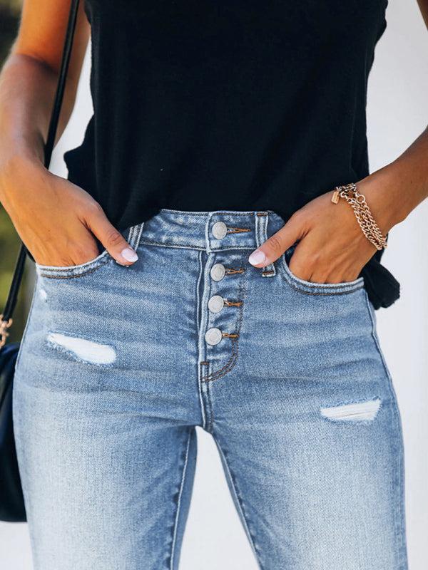 Women's Denim Slim Ripped High Stretch Jeans