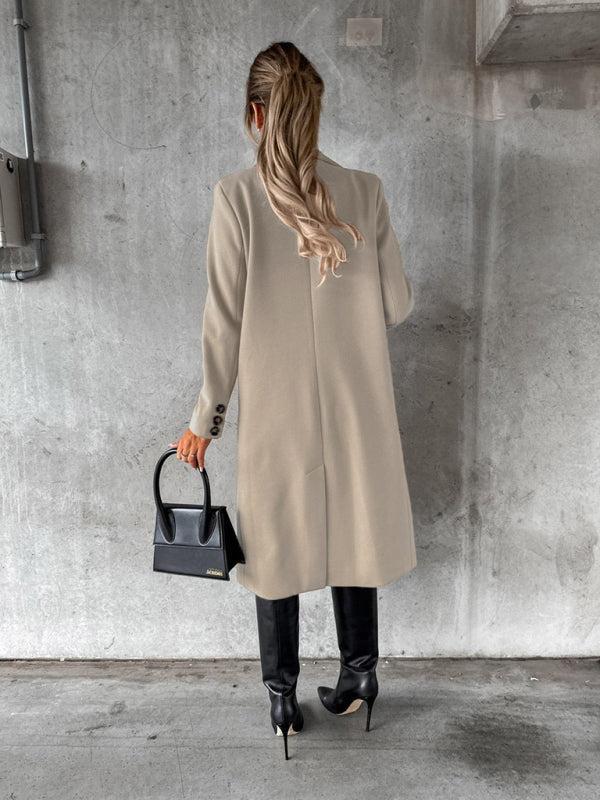 Women's Double Breasted Mid Length Button Closure Coat With Pockets