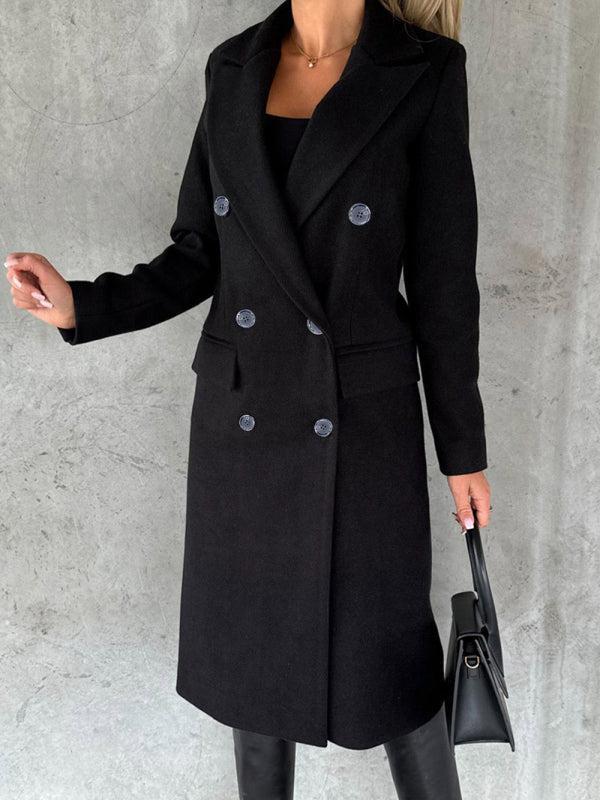 Women's Double Breasted Mid Length Button Closure Coat With Pockets