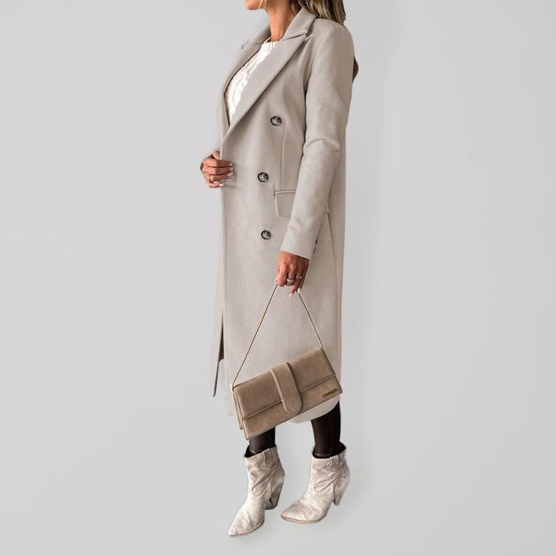 Women's Double Breasted Mid Length Button Closure Coat With Pockets