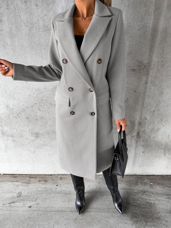 Women's Double Breasted Mid Length Button Closure Coat With Pockets