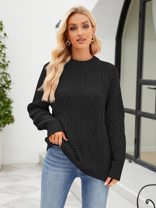 Women's Embossed Twist Pattern Round Neck Jumper