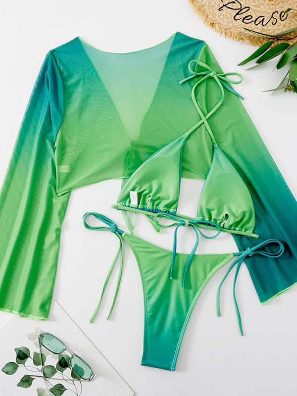 Women's Green Ombre Bikini Set Including Matching Beach Cover Up