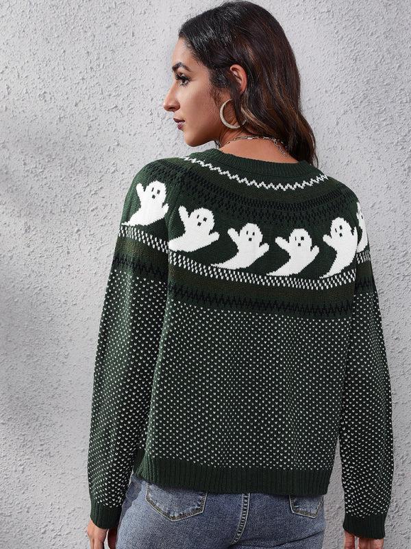Women's Halloween Ghost Print Long Sleeve knitted Top
