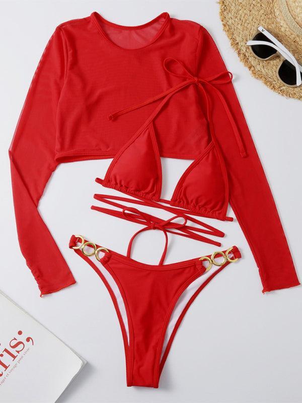 Women's High Cut Waist Bikini Three-Piece Swimsuit