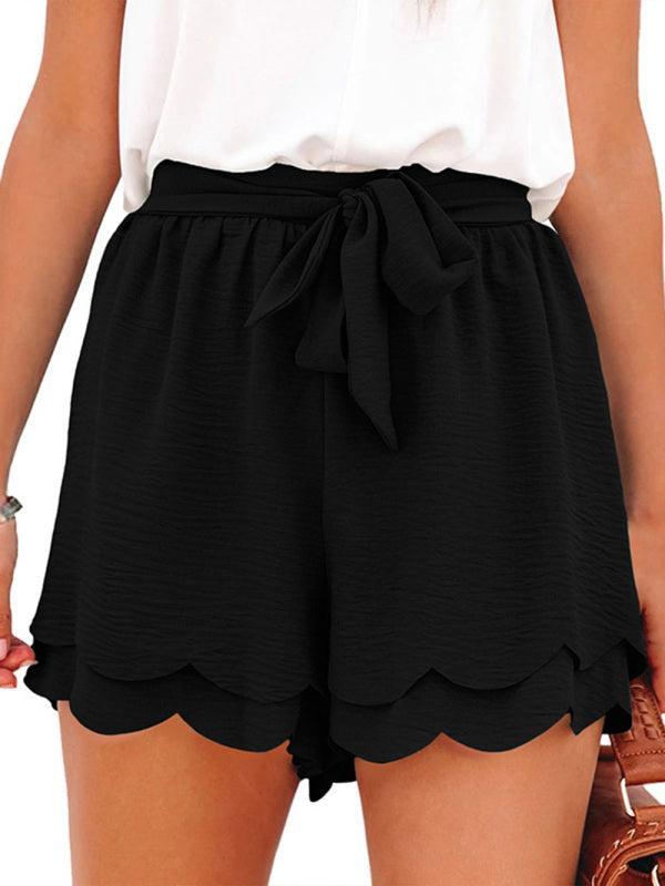 Women's Layered Petal Shorts With Tie Waist