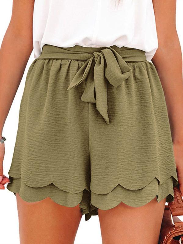 Women's Layered Petal Shorts With Tie Waist