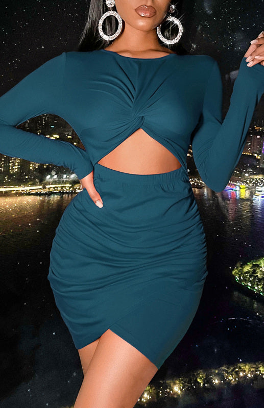 Women's Long-Sleeve Front Cut Out Bodycon Dress